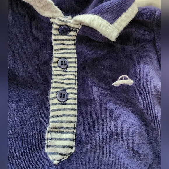 Vintage! Blue Velvety Striped Car Jumper, Kid's 0-3M - Picture 3 of 7